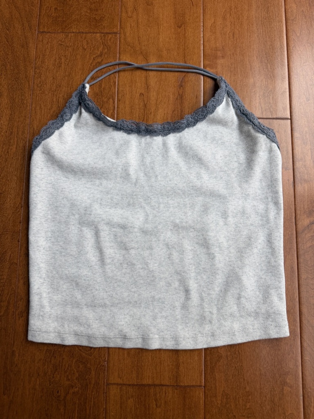 American Eagle Gray Lace-Trim Halter Tank Top - Women's